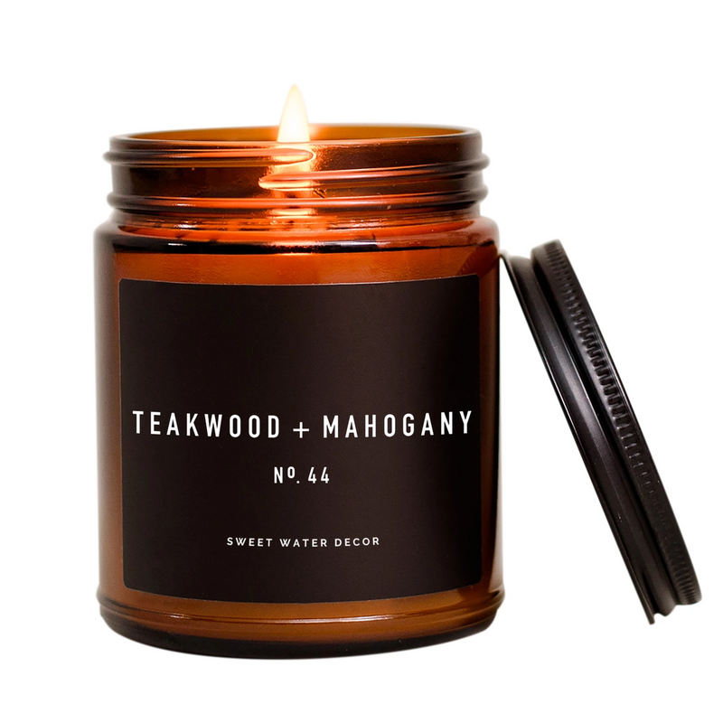 Teakwood and Mahogany Soy Candle | Amber Jar Candle